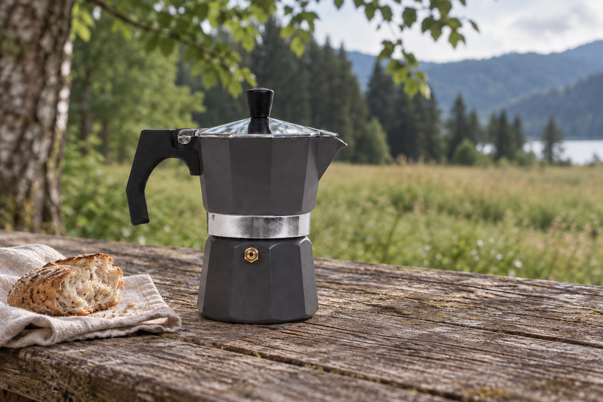 CAMP GURU percolator tijdens een rustig koffiemoment buiten